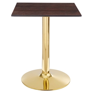 Maklaine 24&quot Square Modern Wood & Metal Dining Table in Cherry Walnut/Gold