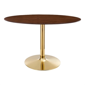 Maklaine 27.5&quot x 48&quot Oval Modern Wood/Metal Dining Table in Walnut/Gold