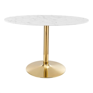 Maklaine 27.5&quot x 48&quot Oval Artificial Marble/Metal Dining Table in White/Gold