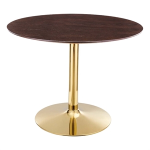 Maklaine 40&quot Round Wood and Metal Dining Table in Cherry Walnut/Gold