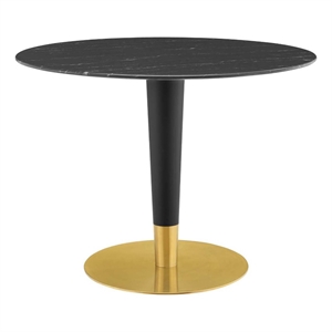 Maklaine 39.5&quot Modern Artificial Marble & Metal Dining Table in Black/Gold