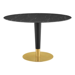 Maklaine 47&quot Modern Artificial Marble & Metal Dining Table in Black/Gold