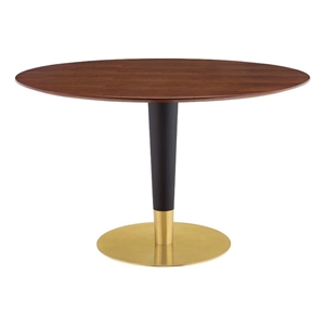 Maklaine Contemporary 47&quot Round Wood Dining Table in Walnut/Gold