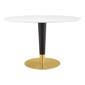 Maklaine 47&quot Oval Modern Metal/Wood Dining Table in White/Gold