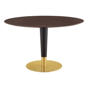 Maklaine Contemporary 47&quot Round Wood Dining Table in Cherry/Gold