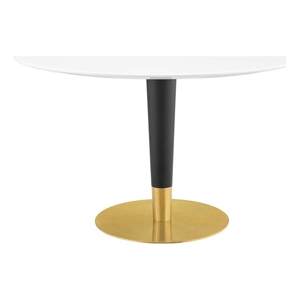 Maklaine Contemporary 47&quot Round Wood Dining Table in White & Gold
