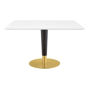 Maklaine 47&quot Square Modern Wood/Metal Dining Table in White & Gold
