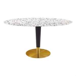 Maklaine 60&quot Oval Modern Terrazzo/Metal Dining Table in White/Gold