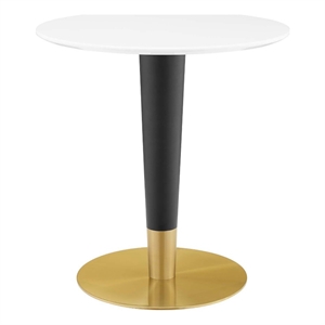 Maklaine 27.5&quot Round Modern Wood/Stainless Steel Dining Table in White/Gold