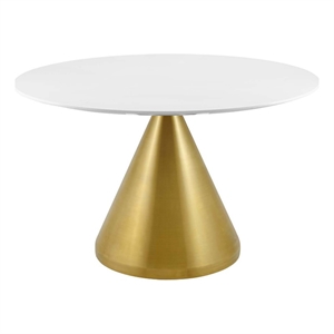 Maklaine 47&quot Round Modern Wood & Metal Dining Table in White/Gold