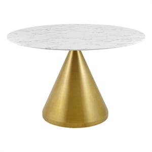 Maklaine 47&quot Modern Artificial Marble & Metal Dining Table in White/Gold