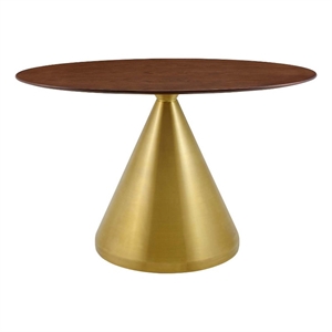 Maklaine 47&quot Oval Modern Metal/Wood Dining Table in Walnut/Gold