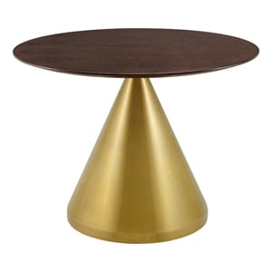 Maklaine 39.5&quot Round Modern Wood & Metal Dining Table in Cherry/Gold