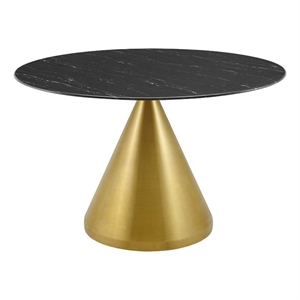 Maklaine 47&quot Modern Artificial Marble & Metal Dining Table in Black/Gold