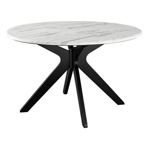 Maklaine 50&quot Round Modern Artificial Marble Dining Table in White/Black