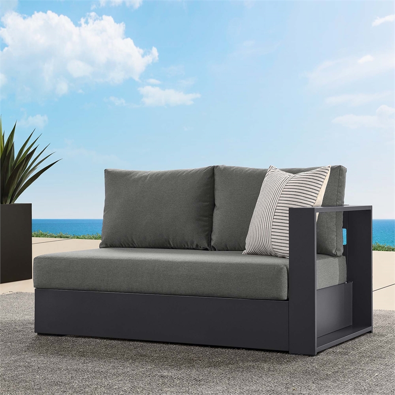 Maklaine Contemporary Modular Right-Facing Loveseat in Gray Charcoal
