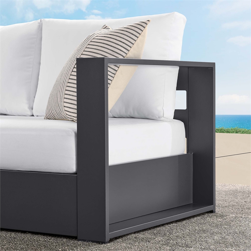 Maklaine Contemporary Modular Right-Facing Loveseat in Gray White