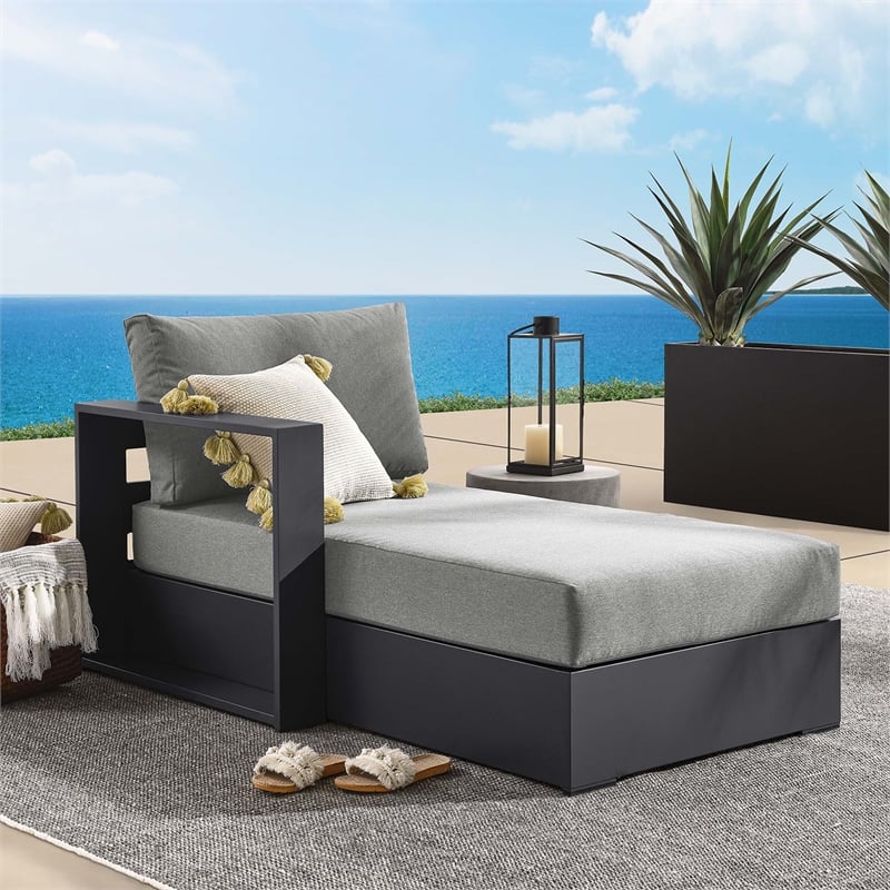 Maklaine Contemporary Modular Left-Facing Chaise Lounge in Gray Charcoal