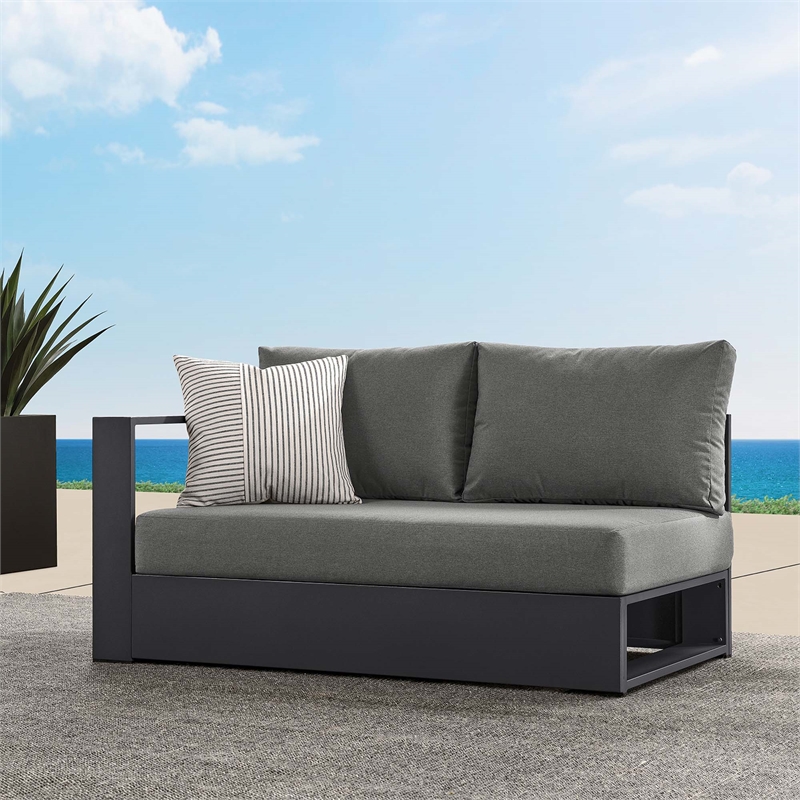 Maklaine Contemporary Modular Left-Facing Loveseat in Gray Charcoal