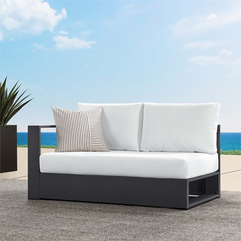 Maklaine Contemporary Modular Left-Facing Loveseat in Gray White
