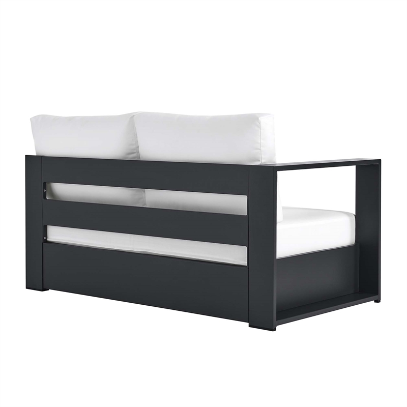 Maklaine Contemporary Modular Left-Facing Loveseat in Gray White