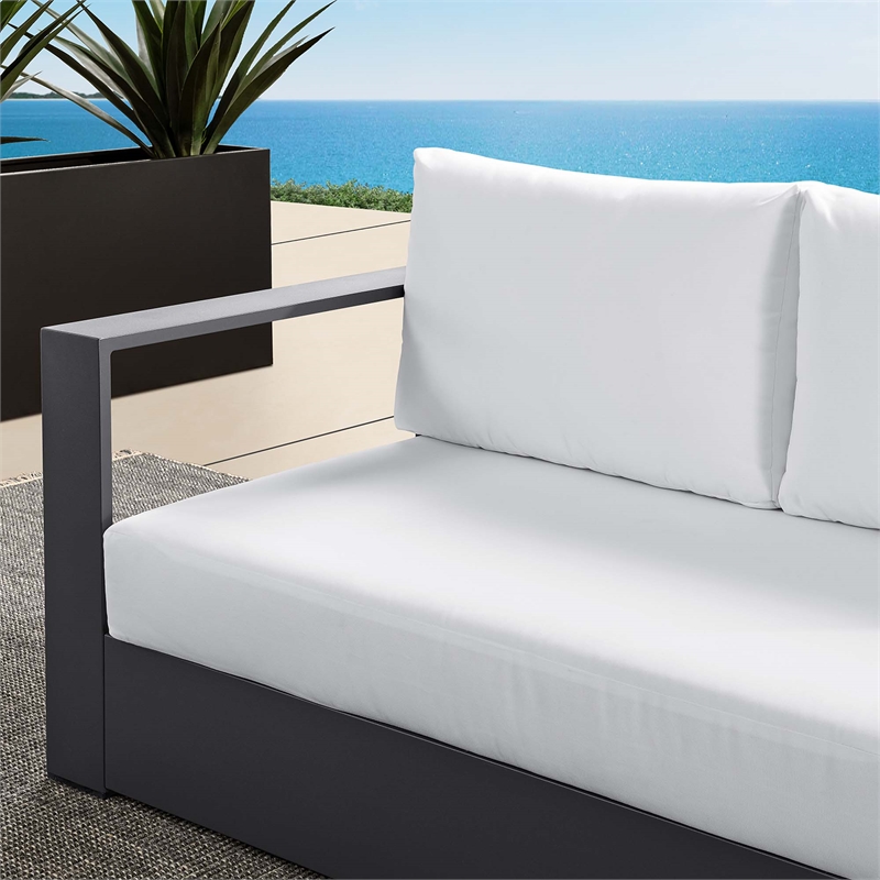 Maklaine Contemporary Modular Left-Facing Loveseat in Gray White