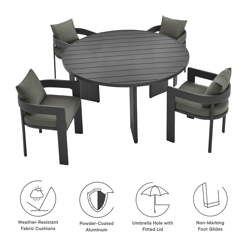 Maklaine Contemporary Powder-Coated Aluminum Dining Set in Gray Charcoal