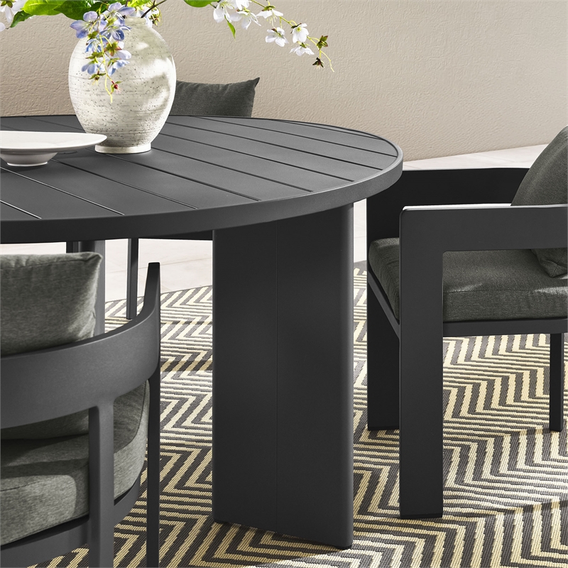 Maklaine Contemporary Powder-Coated Aluminum Dining Set in Gray Charcoal