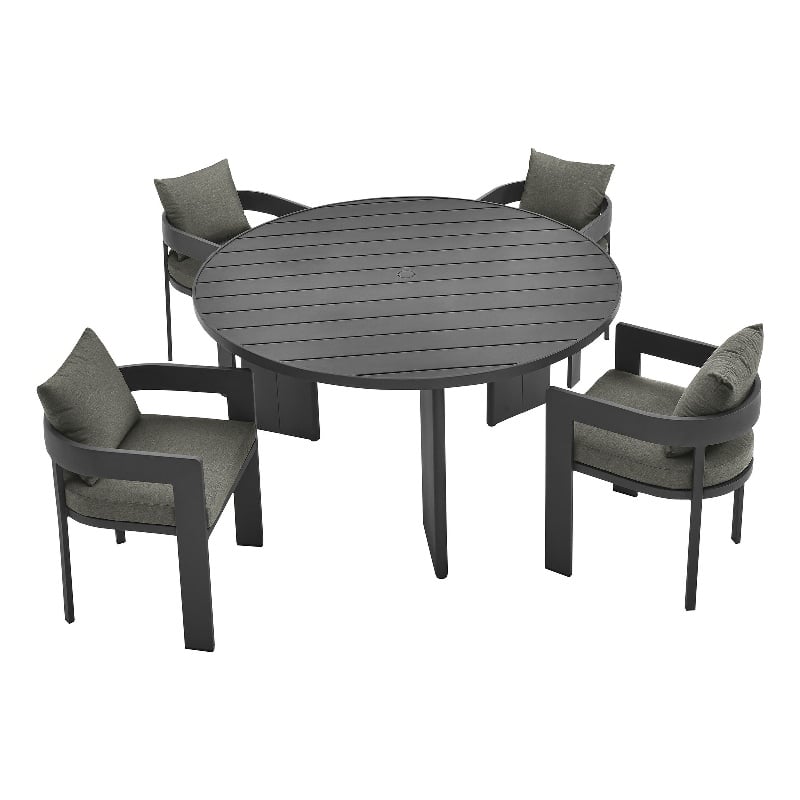 Maklaine Contemporary Powder-Coated Aluminum Dining Set in Gray Charcoal