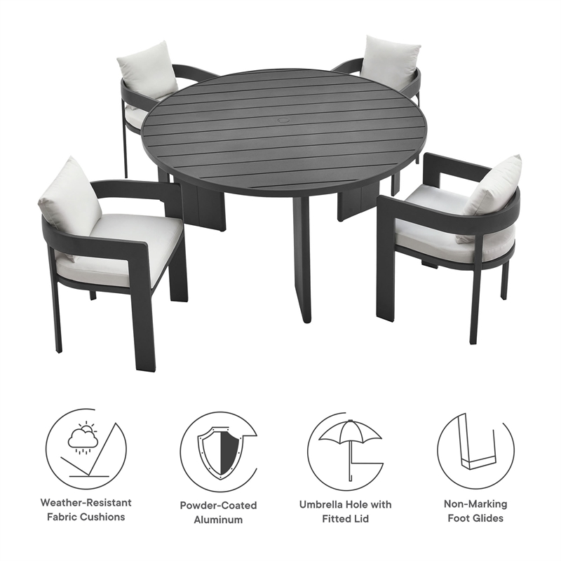 Maklaine Contemporary Powder-Coated Aluminum Dining Set in Gray White