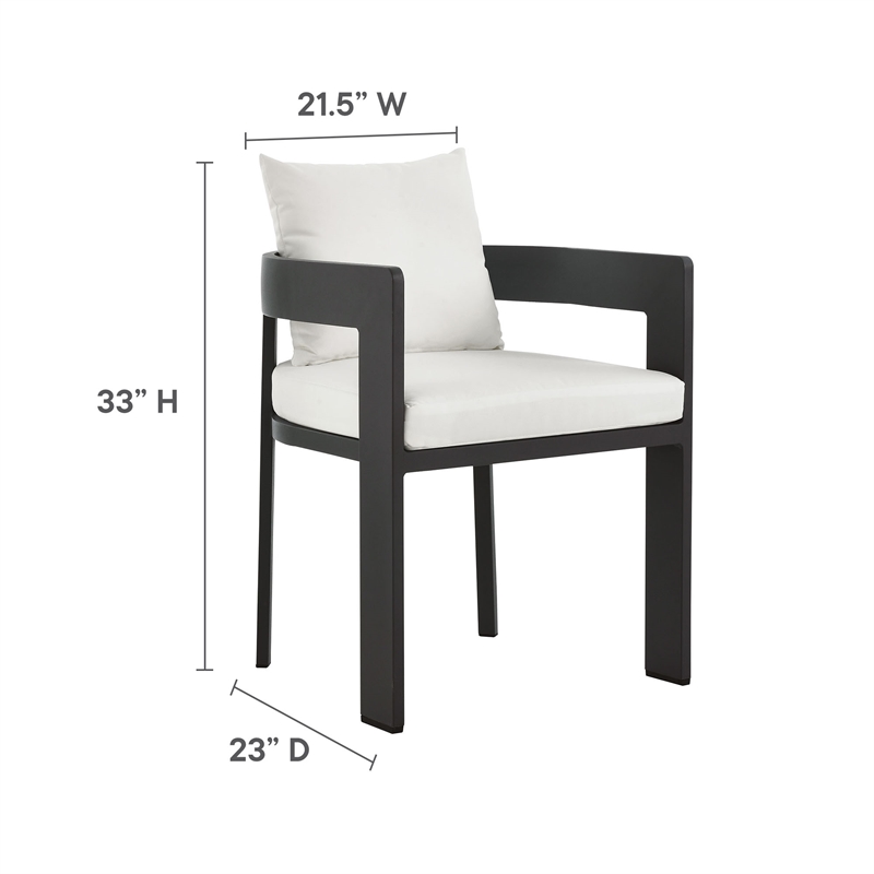 Maklaine Contemporary Powder-Coated Aluminum Dining Set in Gray White