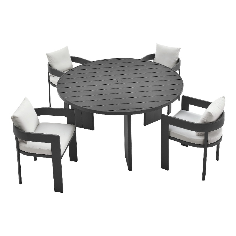 Maklaine Contemporary Powder-Coated Aluminum Dining Set in Gray White