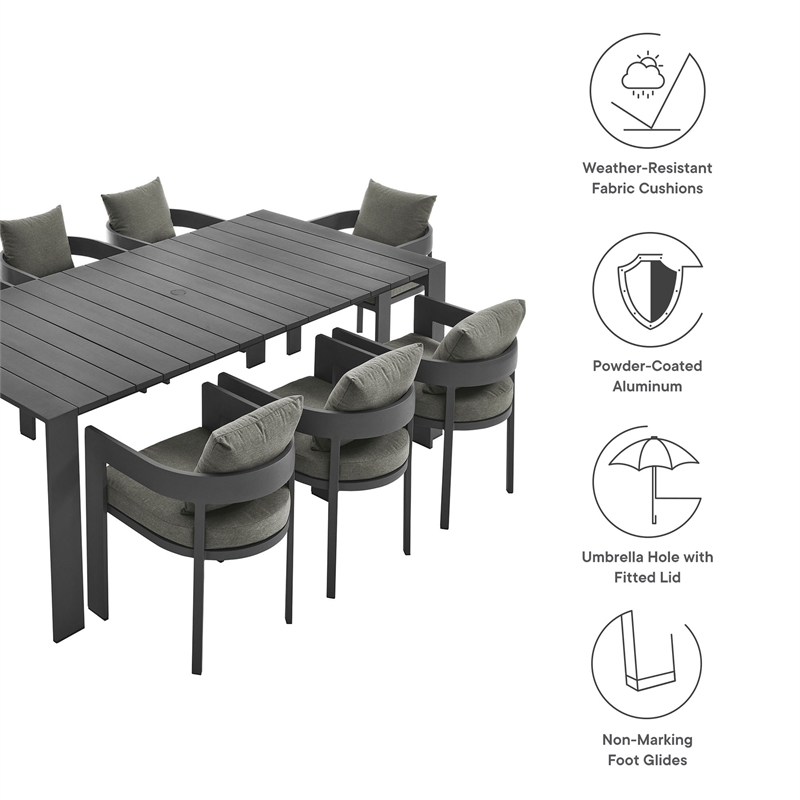 Maklaine Contemporary Powder-Coated Aluminum Dining Set in Gray Charcoal