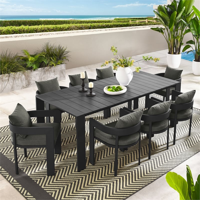 Maklaine Contemporary Powder-Coated Aluminum Dining Set in Gray Charcoal