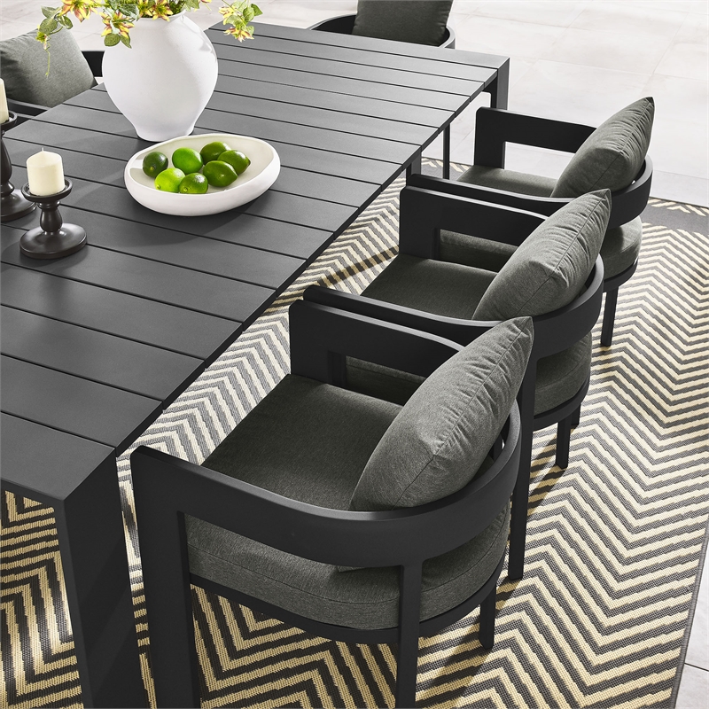 Maklaine Contemporary Powder-Coated Aluminum Dining Set in Gray Charcoal