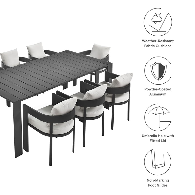Maklaine Contemporary Powder-Coated Aluminum Dining Set in Gray White