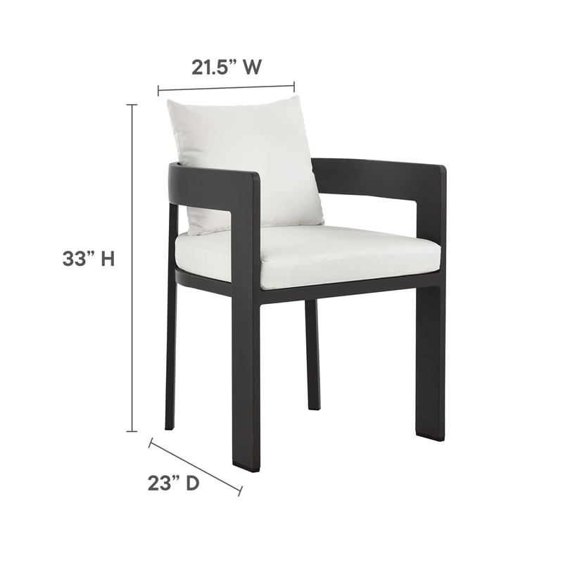Maklaine Contemporary Powder-Coated Aluminum Dining Set in Gray White