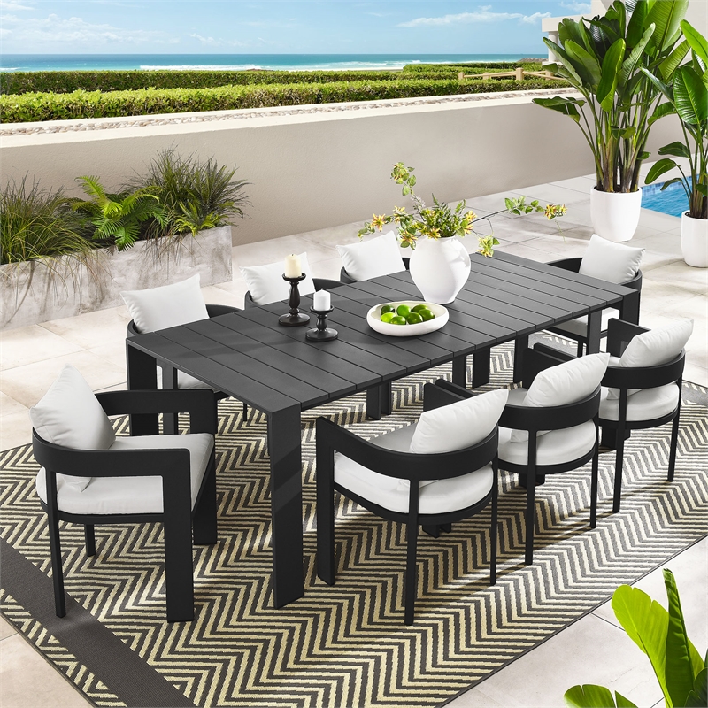 Maklaine Contemporary Powder-Coated Aluminum Dining Set in Gray White