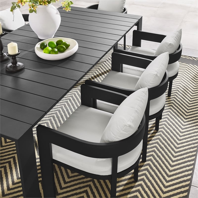 Maklaine Contemporary Powder-Coated Aluminum Dining Set in Gray White