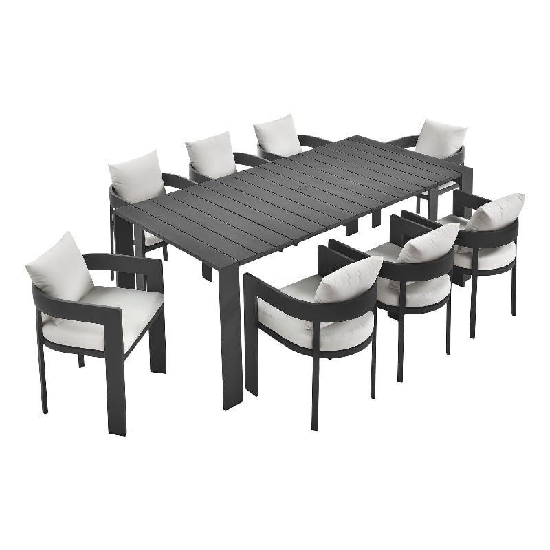 Maklaine Contemporary Powder-Coated Aluminum Dining Set in Gray White