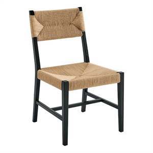 Maklaine 21&quot Modern Elm Wood/Paper Rope Dining Chair in Black/Natural