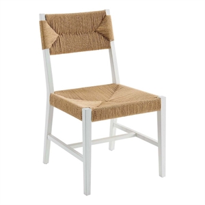 Maklaine 21&quot Modern Elm Wood/Paper Rope Dining Chair in White/Natural