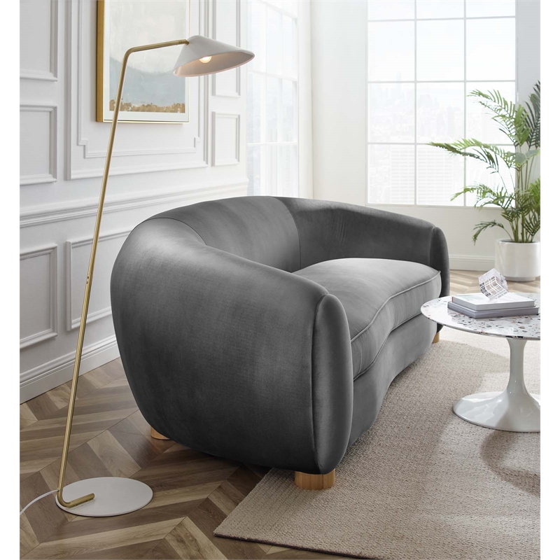 Maklaine Contemporary Performance Velvet Sofa in Charcoal/Natural