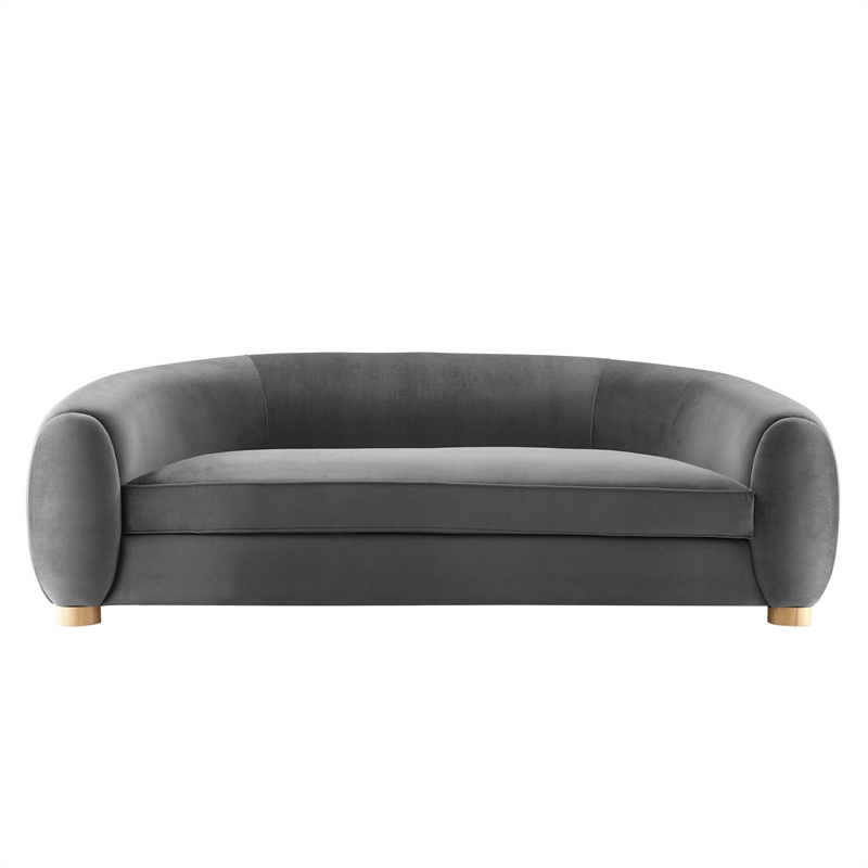 Maklaine Contemporary Performance Velvet Sofa in Charcoal/Natural