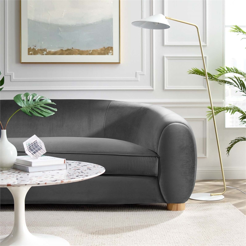 Maklaine Contemporary Performance Velvet Sofa in Charcoal/Natural