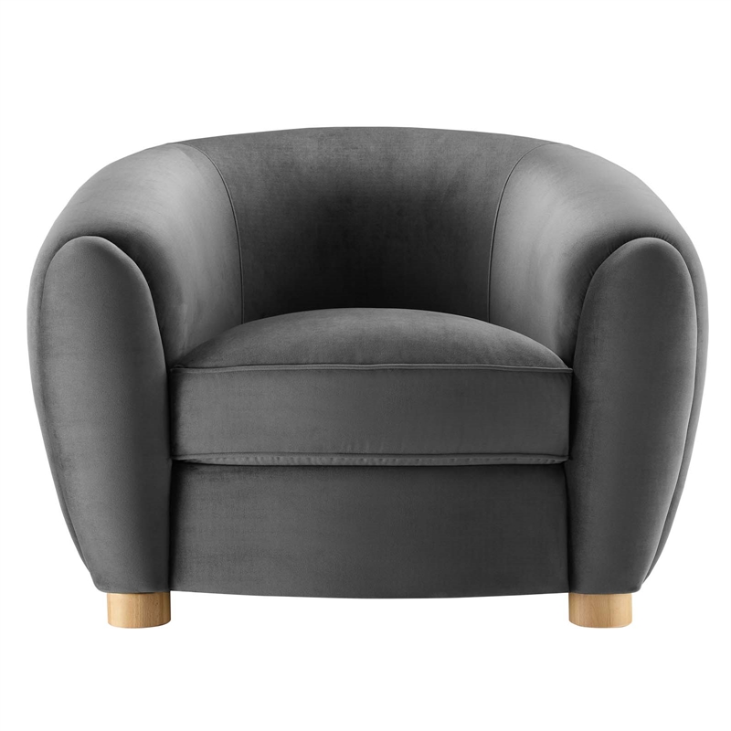 Maklaine Modern Performance Velvet Armchair in Charcoal/Natural