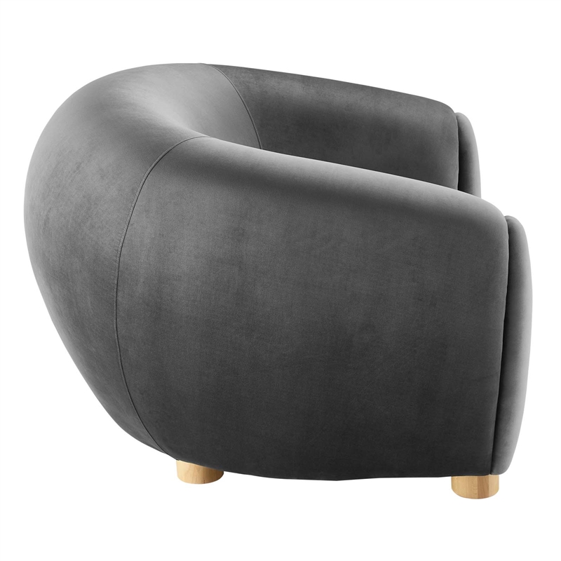 Maklaine Modern Performance Velvet Armchair in Charcoal/Natural