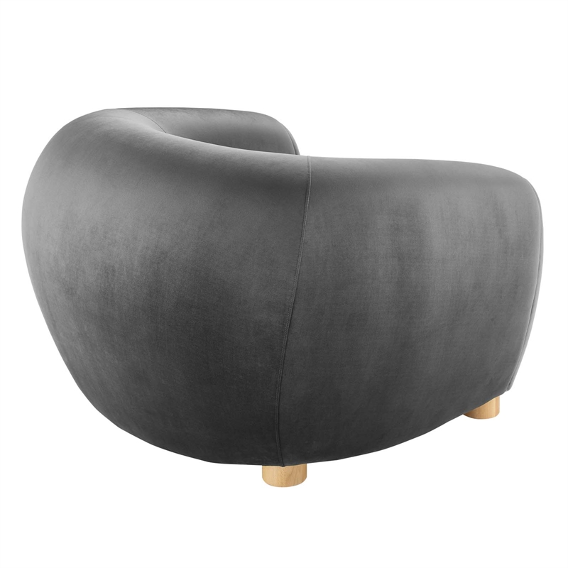 Maklaine Modern Performance Velvet Armchair in Charcoal/Natural
