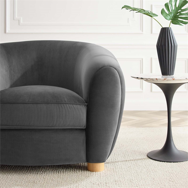Maklaine Modern Performance Velvet Armchair in Charcoal/Natural