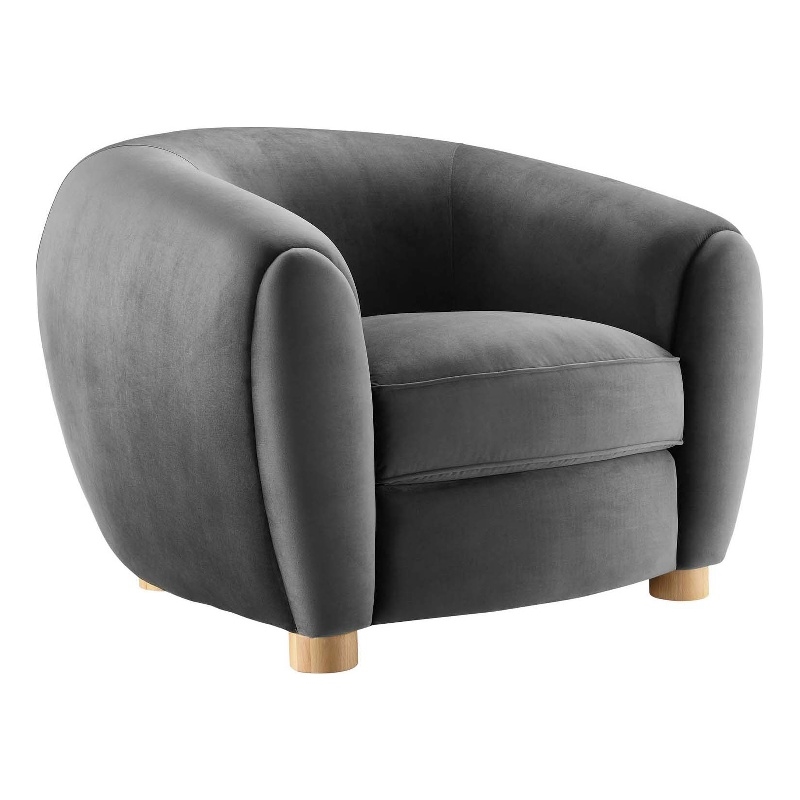 Maklaine Modern Performance Velvet Armchair in Charcoal/Natural